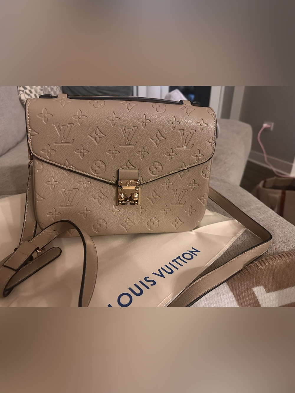 Source Unknown Taupe Monogram Shoulder Bag with Gold Hardware - Picture 2 of 13